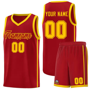 Custom Red Gold Side Two Bars Sports Uniform Basketball Jersey