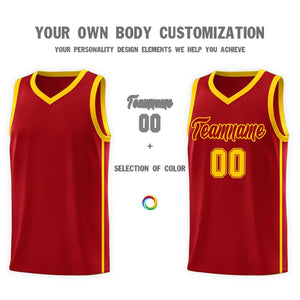 Custom Red Gold Side Two Bars Sports Uniform Basketball Jersey