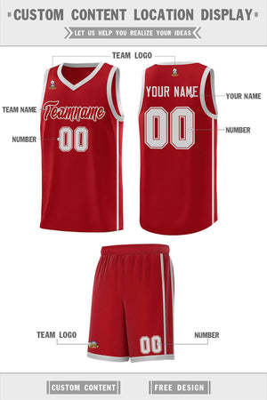 Custom Red Gray Side Two Bars Sports Uniform Basketball Jersey