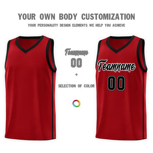 Custom Red Black-White Side Two Bars Sports Uniform Basketball Jersey