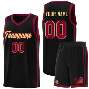 Custom Black Khaki-Crimson Orange Side Two Bars Sports Uniform Basketball Jersey