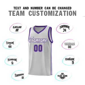 Custom Gray White-Purple Side Two Bars Sports Uniform Basketball Jersey