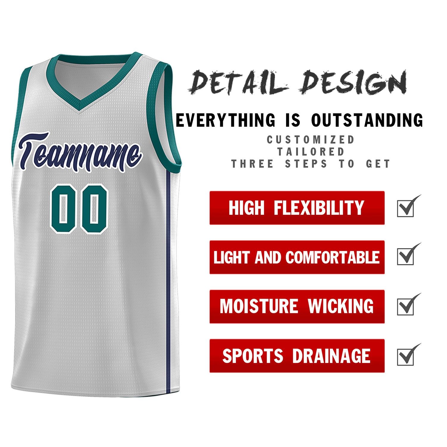 Custom Gray Navy-White Side Two Bars Sports Uniform Basketball Jersey