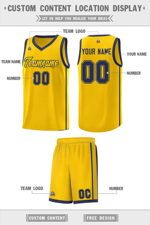 Custom Gold Navy Side Two Bars Sports Uniform Basketball Jersey