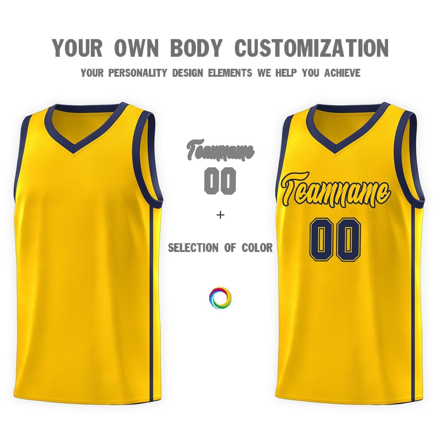 Custom Gold Navy Side Two Bars Sports Uniform Basketball Jersey