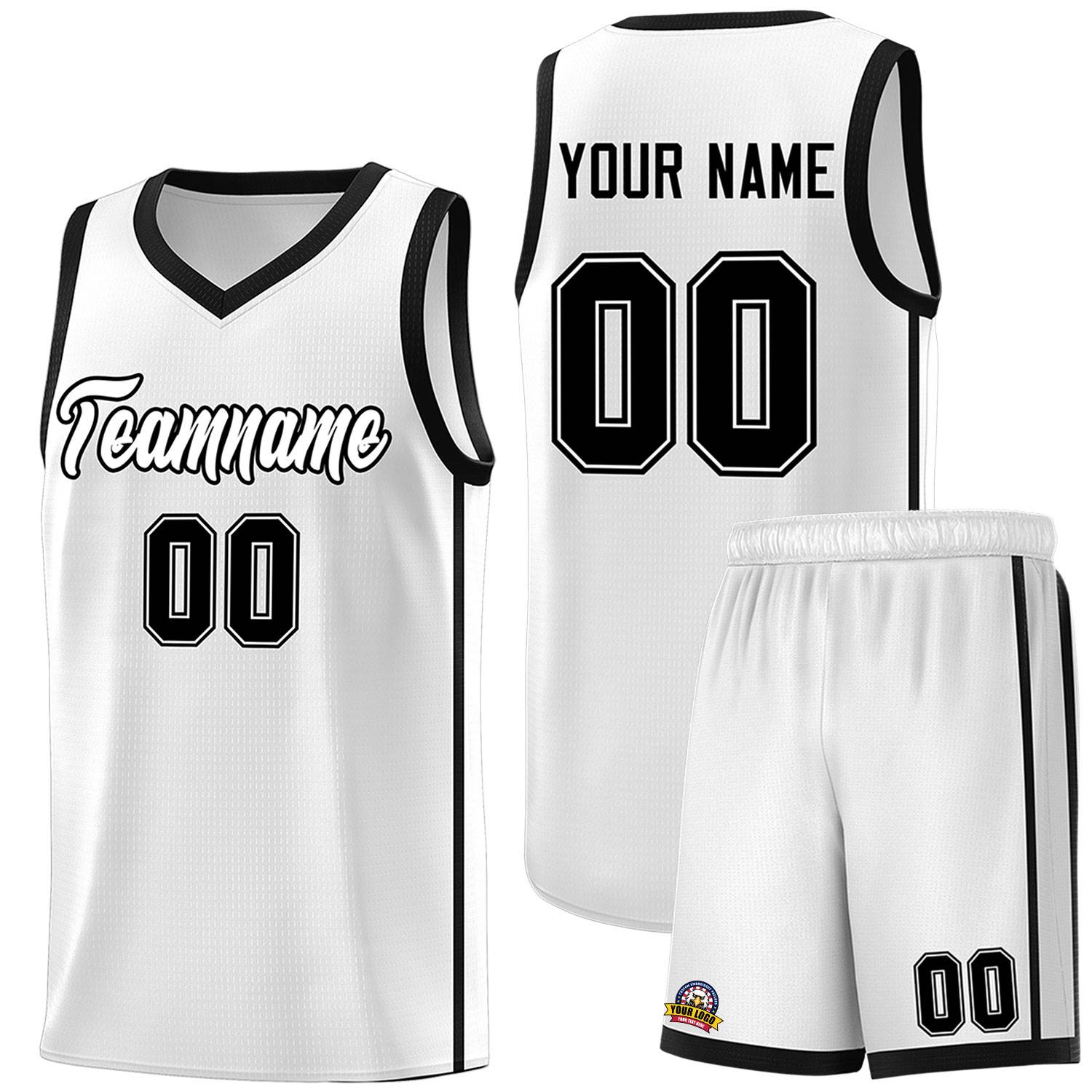 Custom White Black Side Two Bars Sports Uniform Basketball Jersey