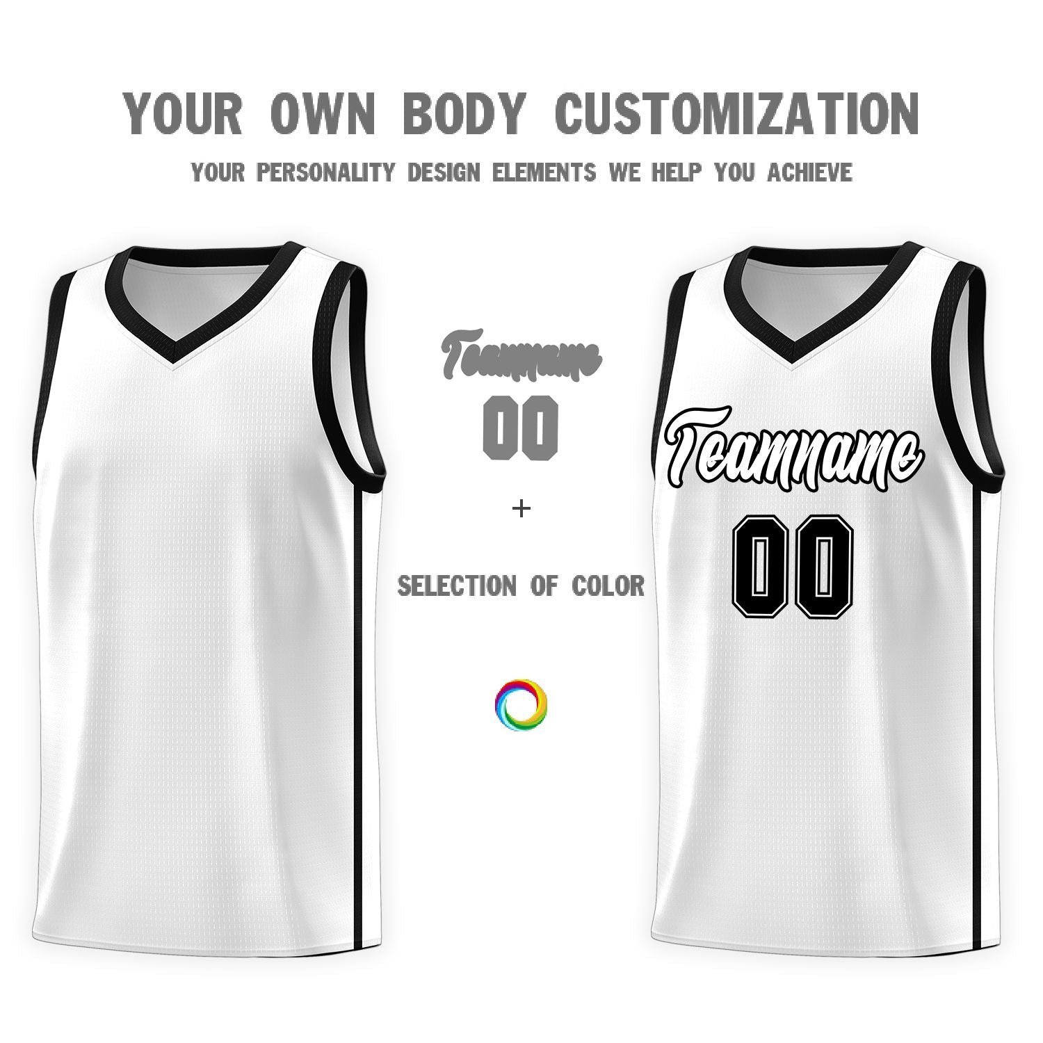 Custom White Black Side Two Bars Sports Uniform Basketball Jersey