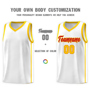 Custom White Red-Gold Side Two Bars Sports Uniform Basketball Jersey