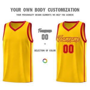 Custom Gold Red Side Two Bars Sports Uniform Basketball Jersey