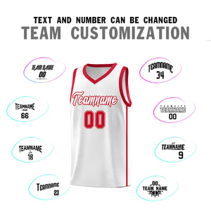 Custom White Red Side Two Bars Sports Uniform Basketball Jersey