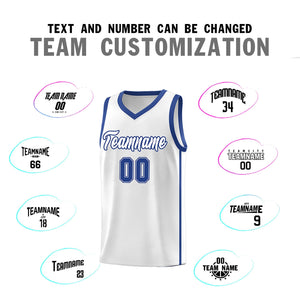 Custom White Royal Side Two Bars Sports Uniform Basketball Jersey