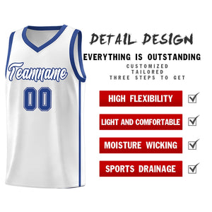 Custom White Royal Side Two Bars Sports Uniform Basketball Jersey