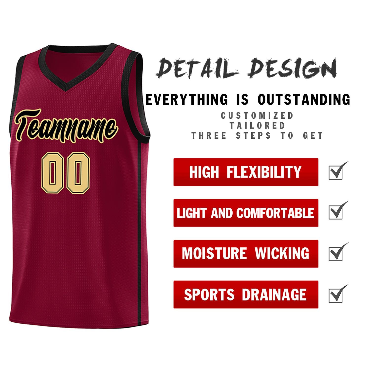 Custom Crimson Black-Khaki Side Two Bars Sports Uniform Basketball Jersey