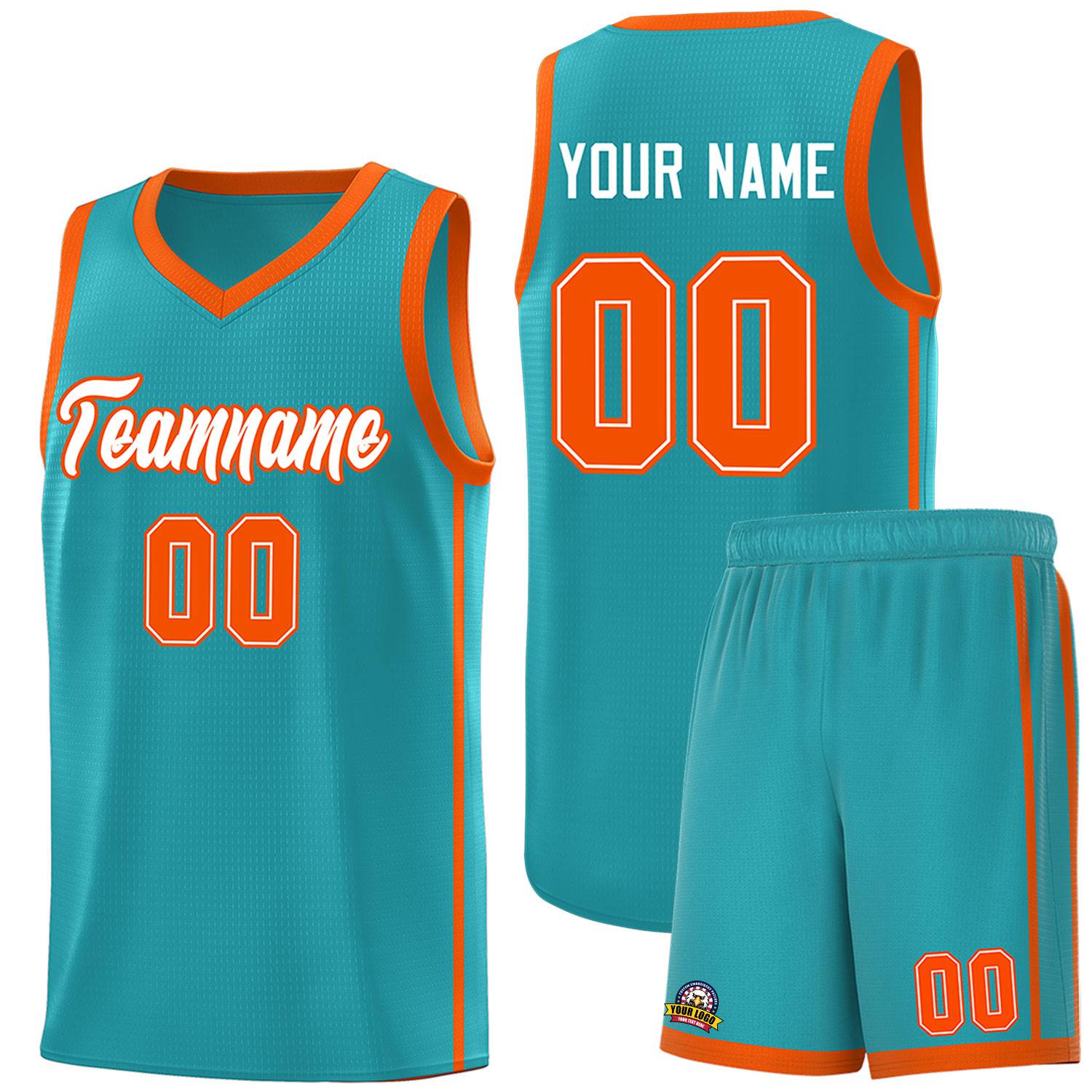 Custom Aqua White-Orange Side Two Bars Sports Uniform Basketball Jersey