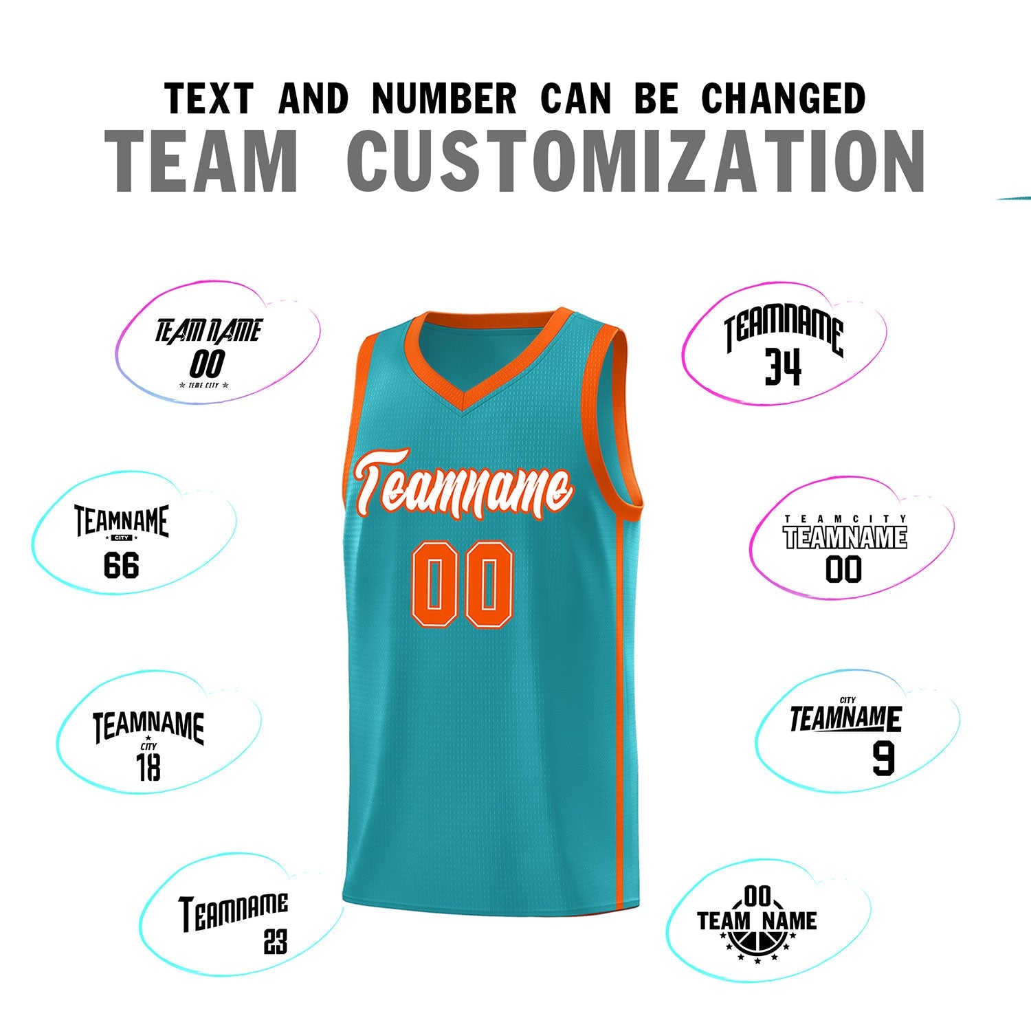 Custom Aqua White-Orange Side Two Bars Sports Uniform Basketball Jersey