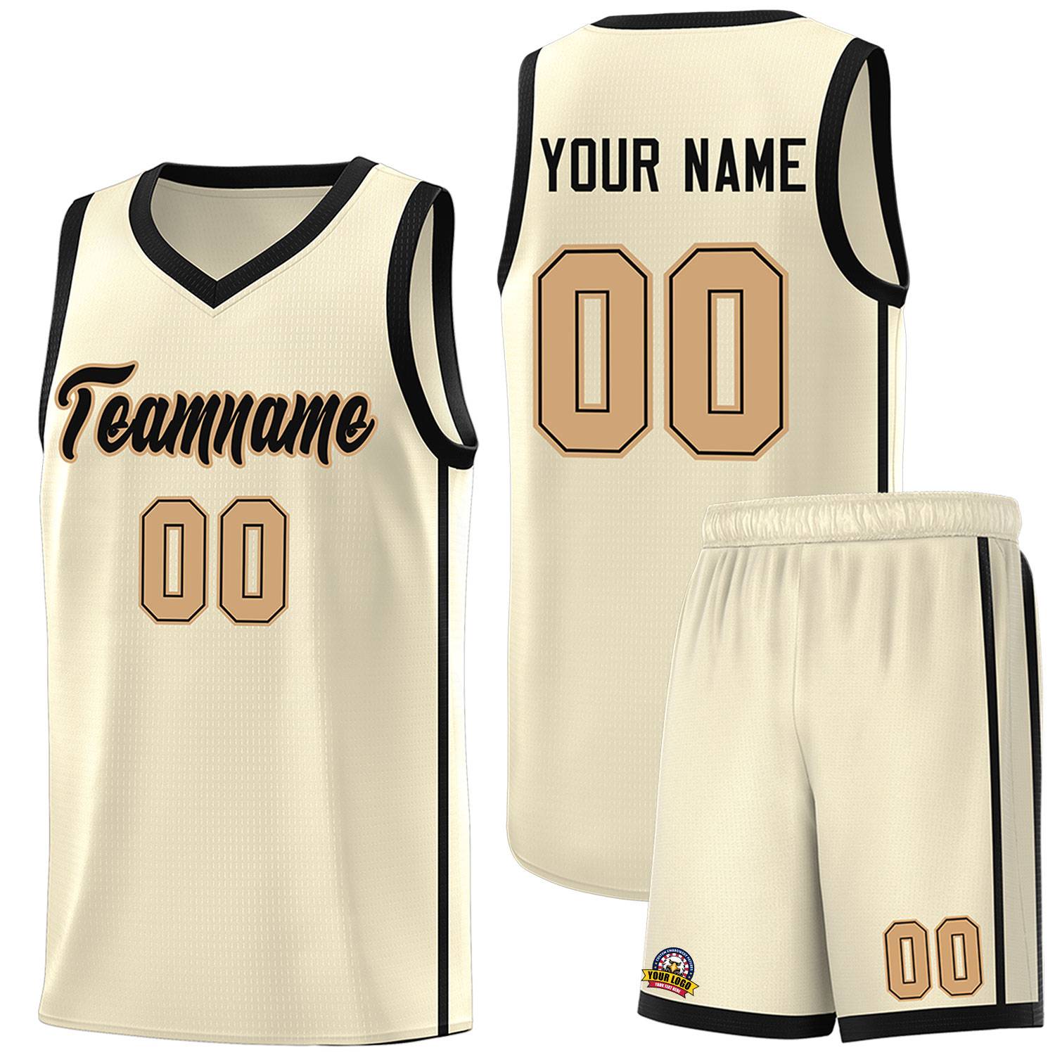 Custom Cream Black-Old Gold Side Two Bars Sports Uniform Basketball Jersey