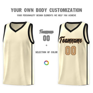 Custom Cream Black-Old Gold Side Two Bars Sports Uniform Basketball Jersey