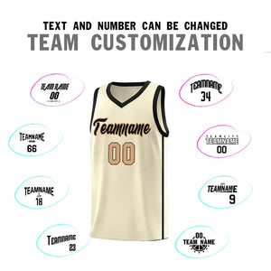 Custom Cream Black-Old Gold Side Two Bars Sports Uniform Basketball Jersey