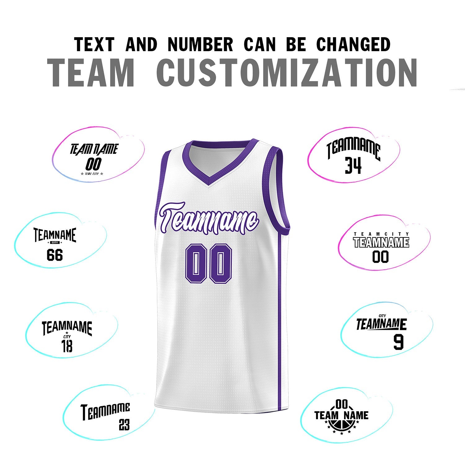 Custom White Purple Side Two Bars Sports Uniform Basketball Jersey