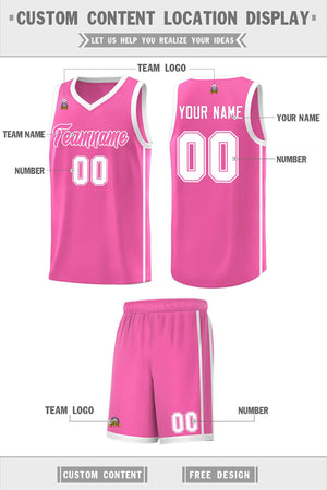 Custom Pink White Side Two Bars Sports Uniform Basketball Jersey