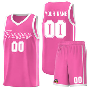 Custom Pink White Side Two Bars Sports Uniform Basketball Jersey