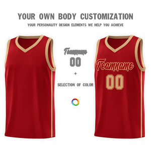 Custom Red Old Gold Side Two Bars Sports Uniform Basketball Jersey