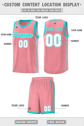 Custom Light Pink Aqua-White Side Two Bars Sports Uniform Basketball Jersey