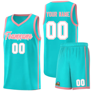 Custom Aqua Light Pink-White Side Two Bars Sports Uniform Basketball Jersey