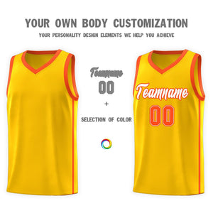 Custom Gold White-Orange Side Two Bars Sports Uniform Basketball Jersey