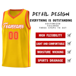 Custom Gold White-Orange Side Two Bars Sports Uniform Basketball Jersey