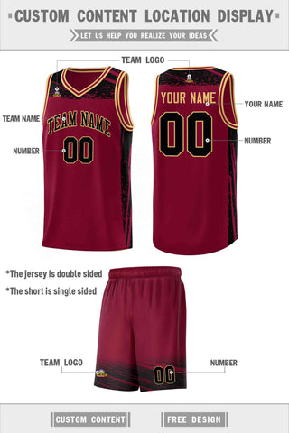 Custom Crimson Black Graffiti Pattern Sports Uniform Basketball Jersey
