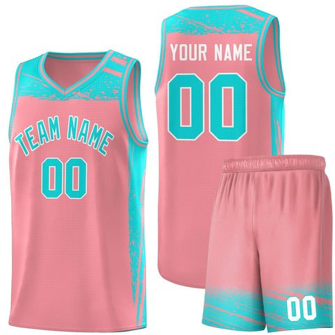 Custom Light Pink Aqua Graffiti Pattern Sports Uniform Basketball Jersey