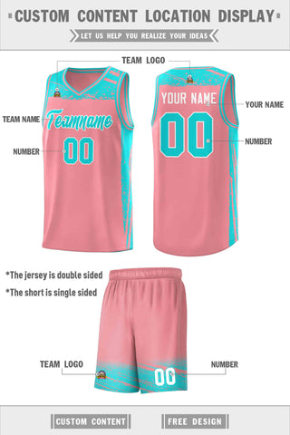 Custom Light Pink Aqua Graffiti Pattern Sports Uniform Basketball Jersey