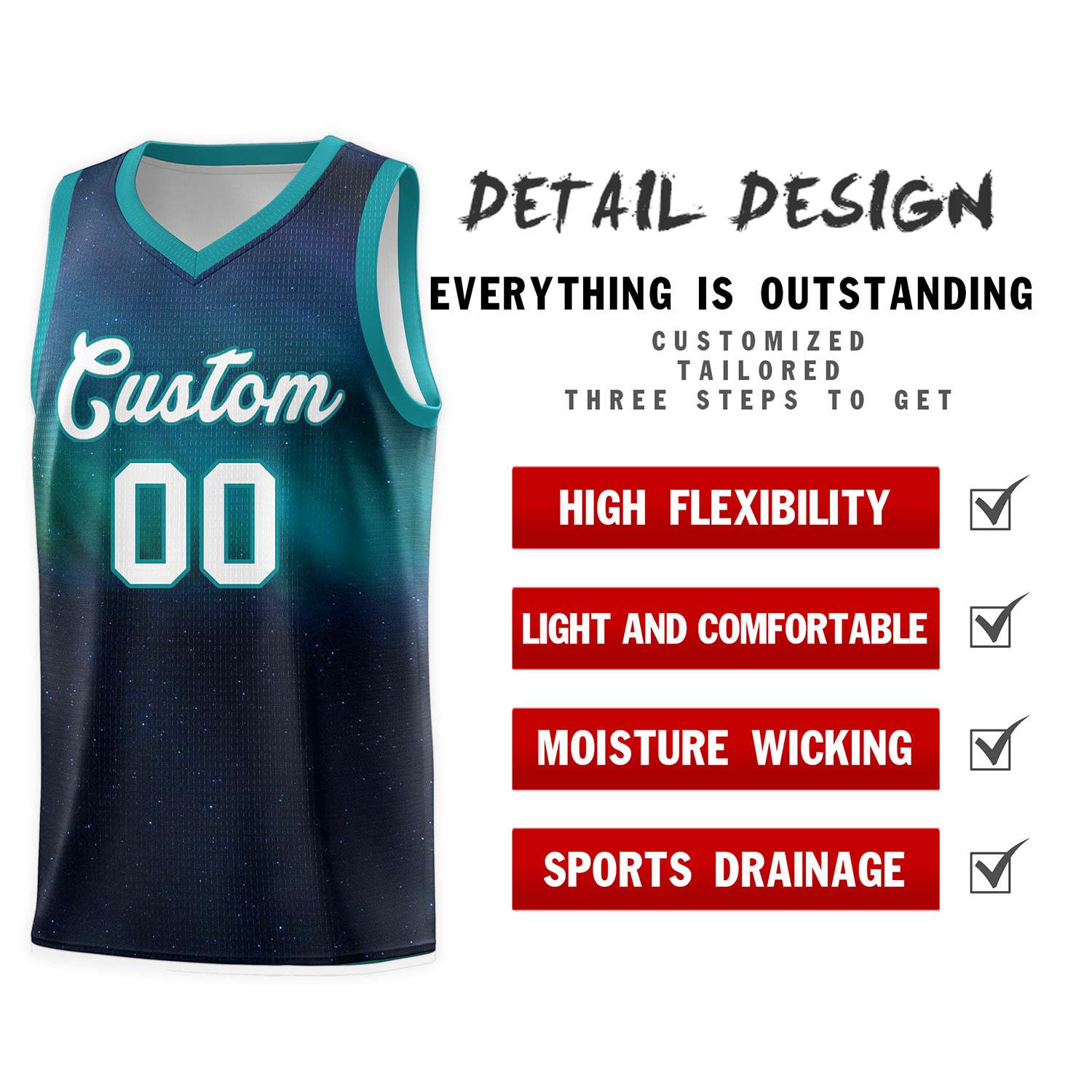 Custom Teal White Pattern Tie Dye Sports Uniform Basketball Jersey