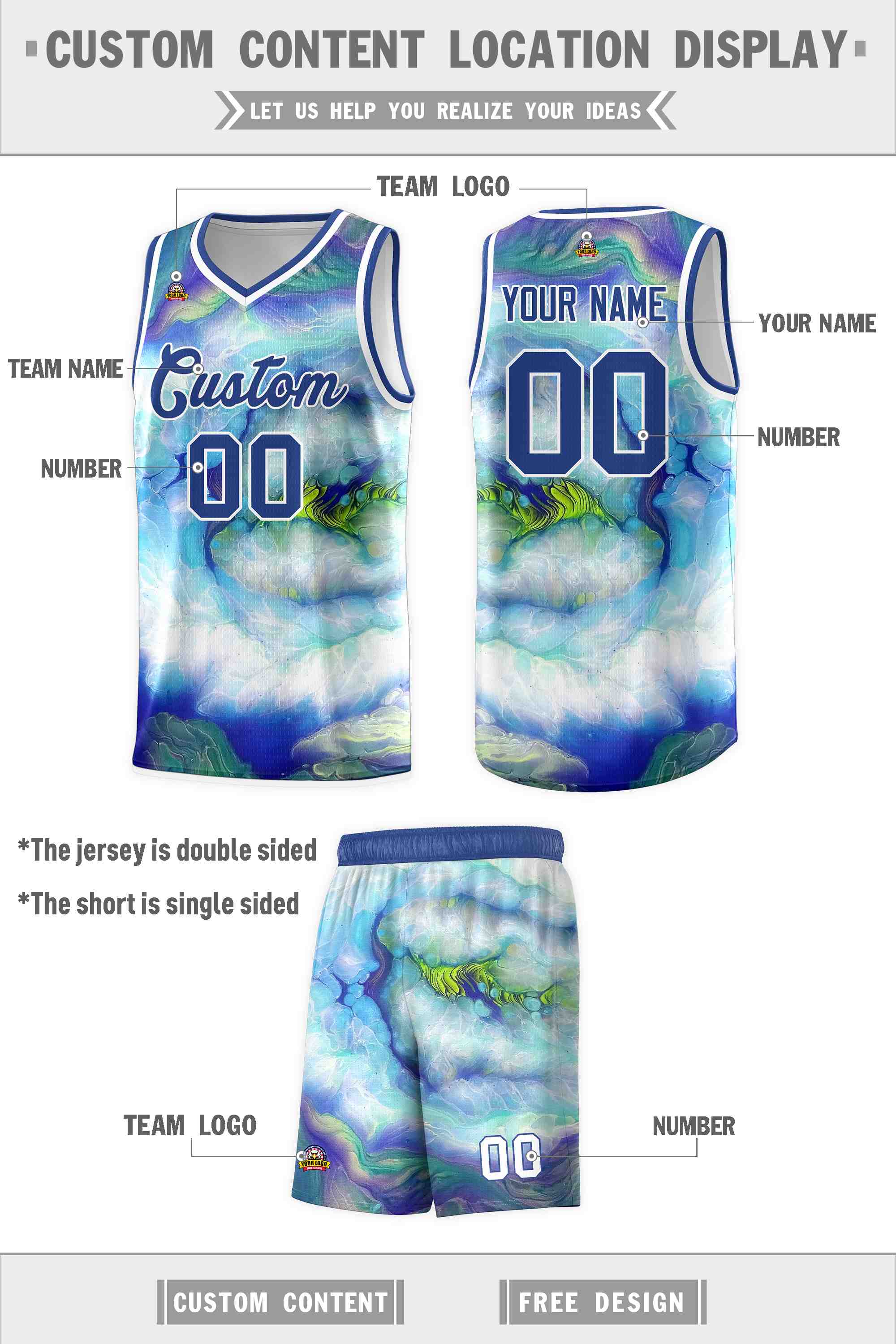 Custom Royal White Pattern Tie Dye Sports Uniform Basketball Jersey