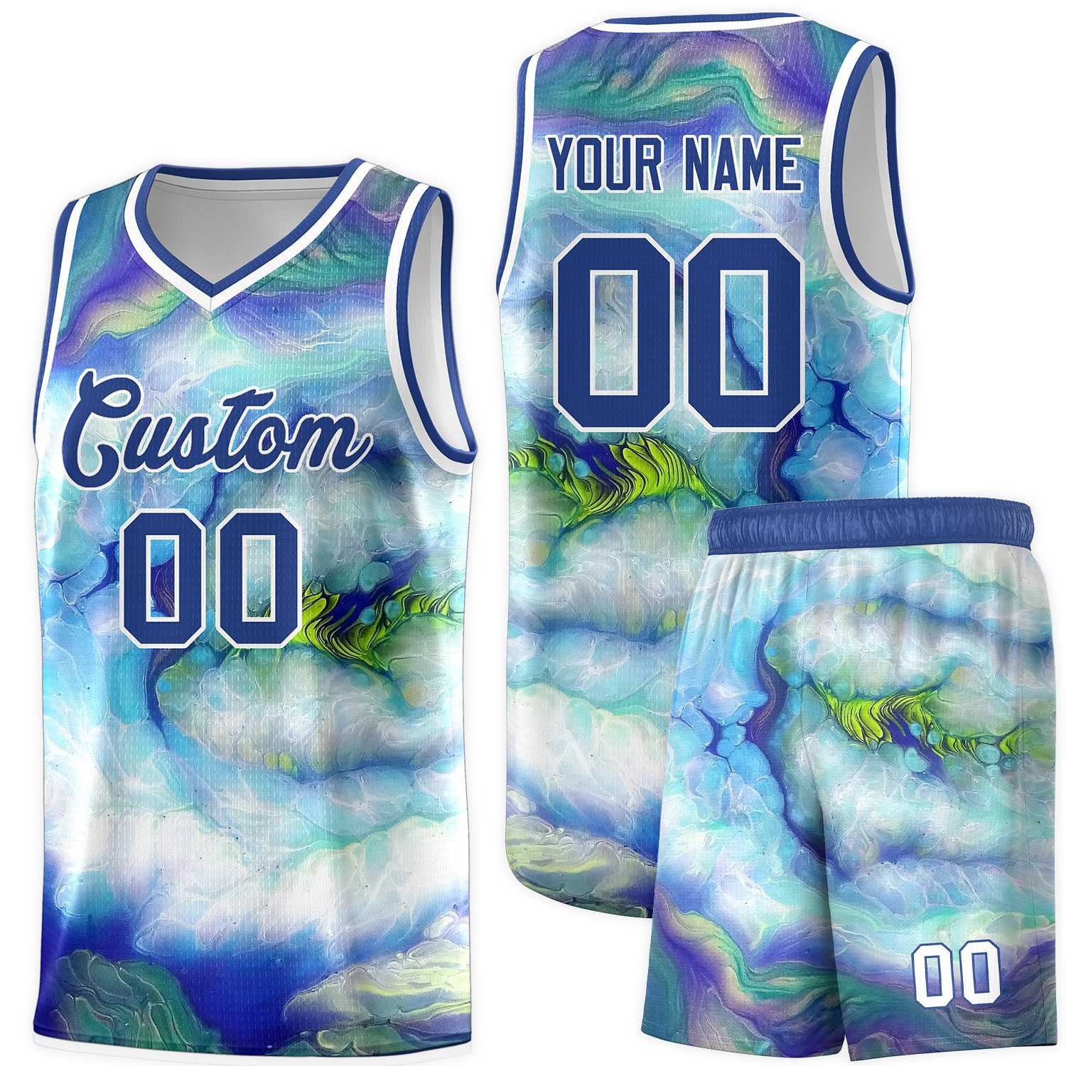 Custom Royal White Pattern Tie Dye Sports Uniform Basketball Jersey