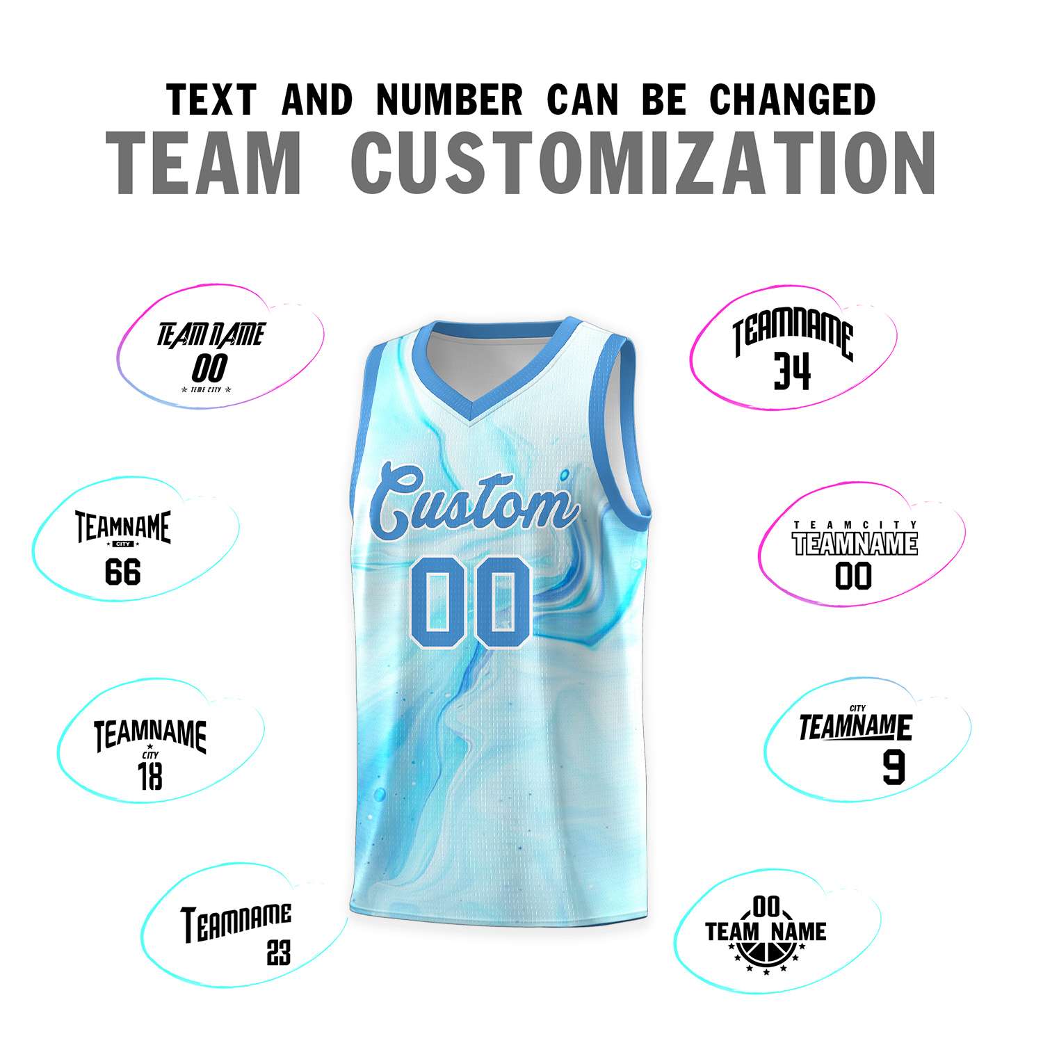 Custom Powder Blue White Pattern Tie Dye Sports Uniform Basketball Jersey