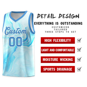 Custom Powder Blue White Pattern Tie Dye Sports Uniform Basketball Jersey