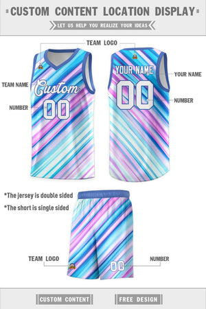 Custom Light Blue White-Purple Pattern Tie Dye Sports Uniform Basketball Jersey