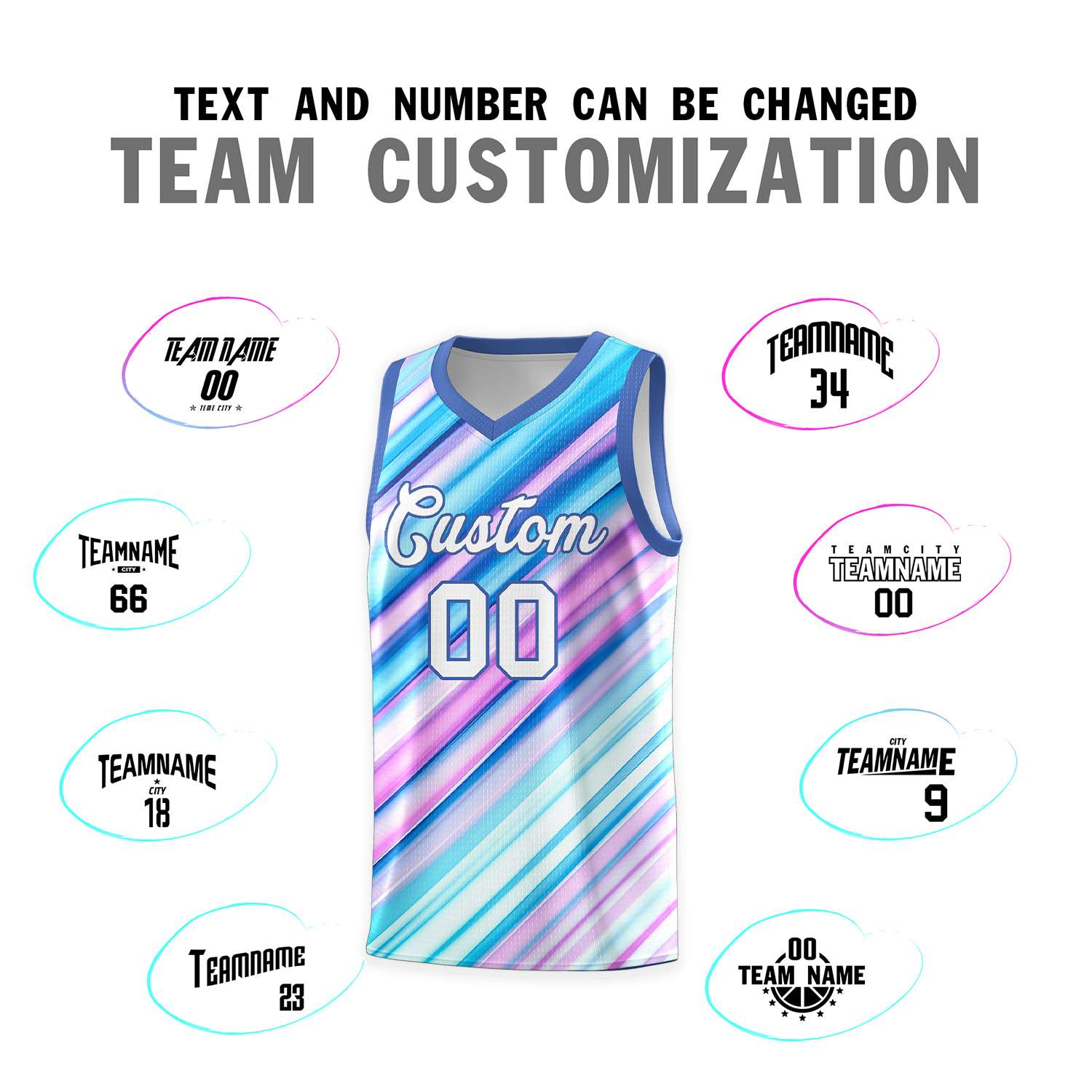 Custom Light Blue White-Purple Pattern Tie Dye Sports Uniform Basketball Jersey