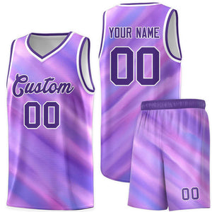 Custom Purple White Pattern Tie Dye Sports Uniform Basketball Jersey