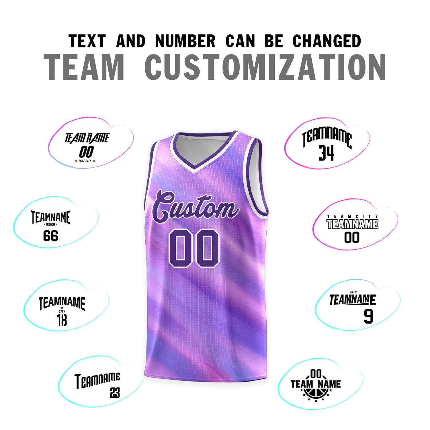 Custom Purple White Pattern Tie Dye Sports Uniform Basketball Jersey