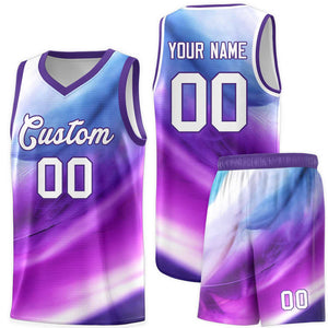 Custom Purple White Pattern Tie Dye Sports Uniform Basketball Jersey