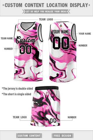 Custom Black White-Pink Pattern Tie Dye Sports Uniform Basketball Jersey