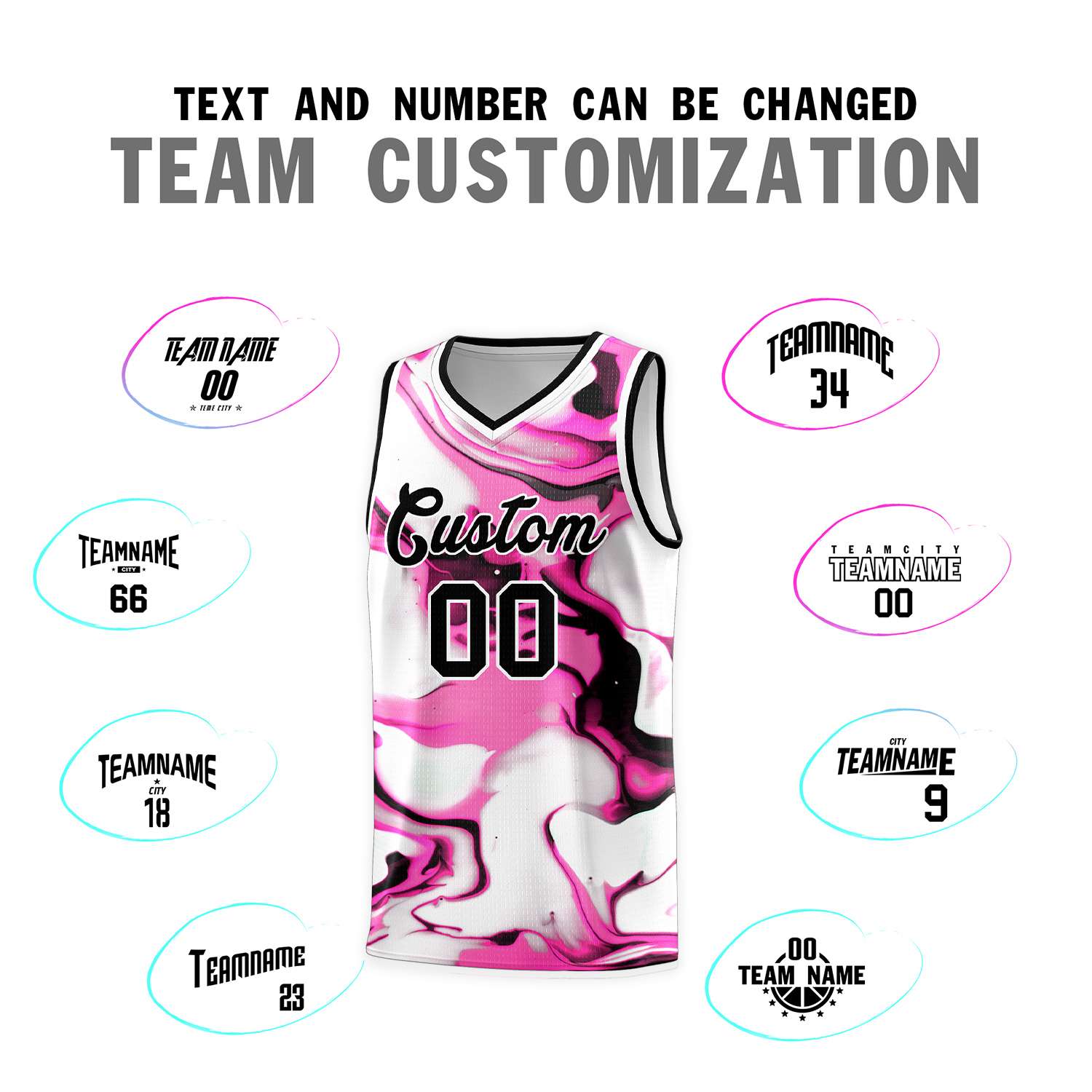 Custom Black White-Pink Pattern Tie Dye Sports Uniform Basketball Jersey