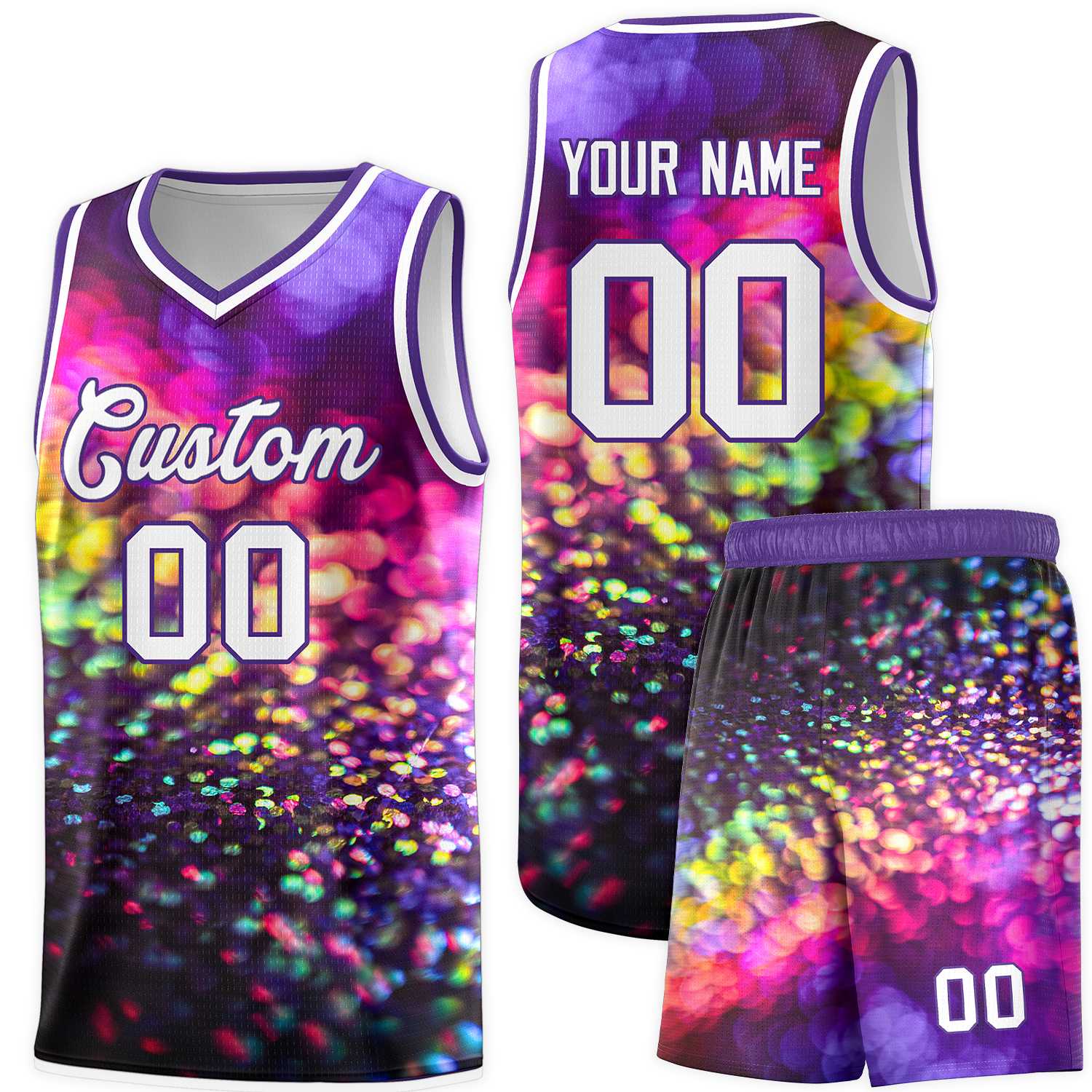 Custom Purple White Pattern Tie Dye Sports Uniform Basketball Jersey