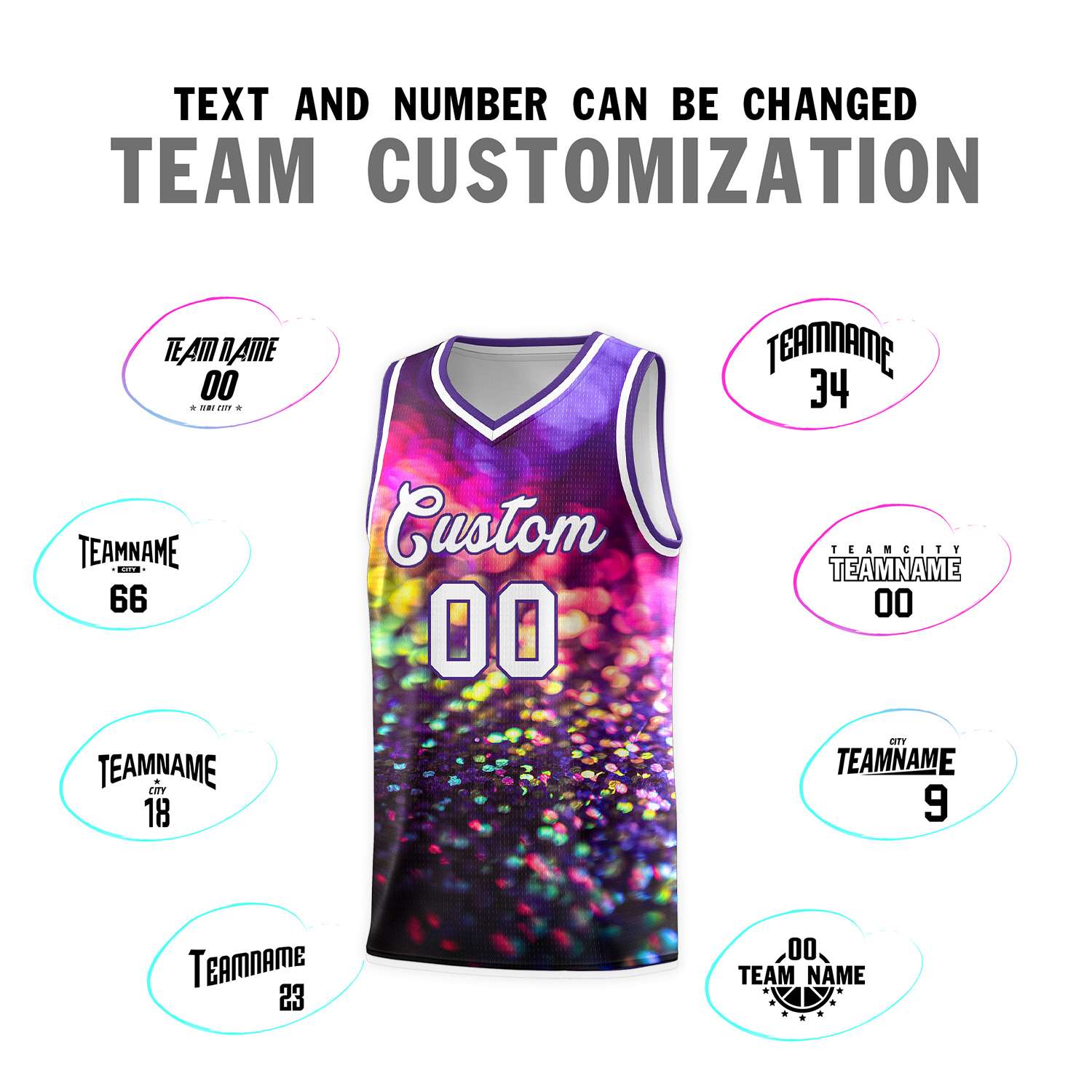 Custom Purple White Pattern Tie Dye Sports Uniform Basketball Jersey