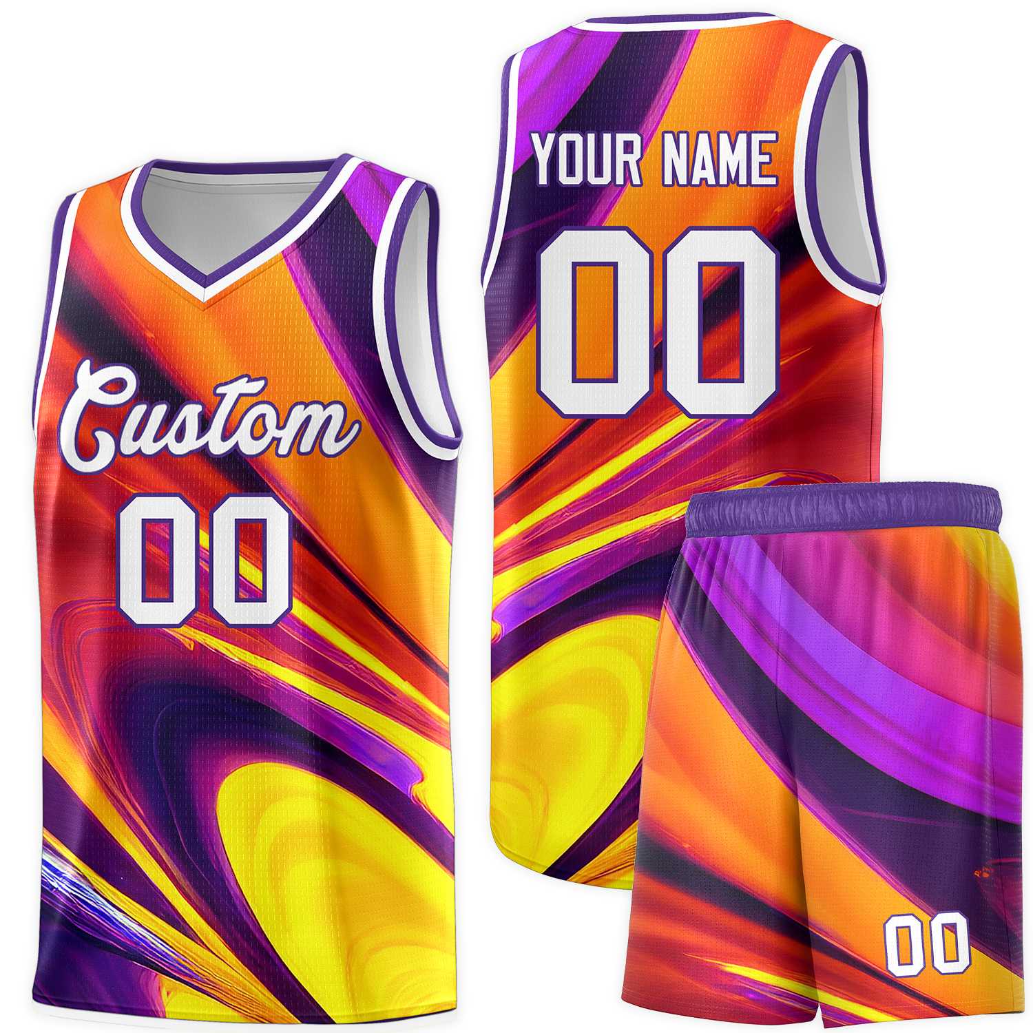 Custom Purple White Pattern Tie Dye Sports Uniform Basketball Jersey