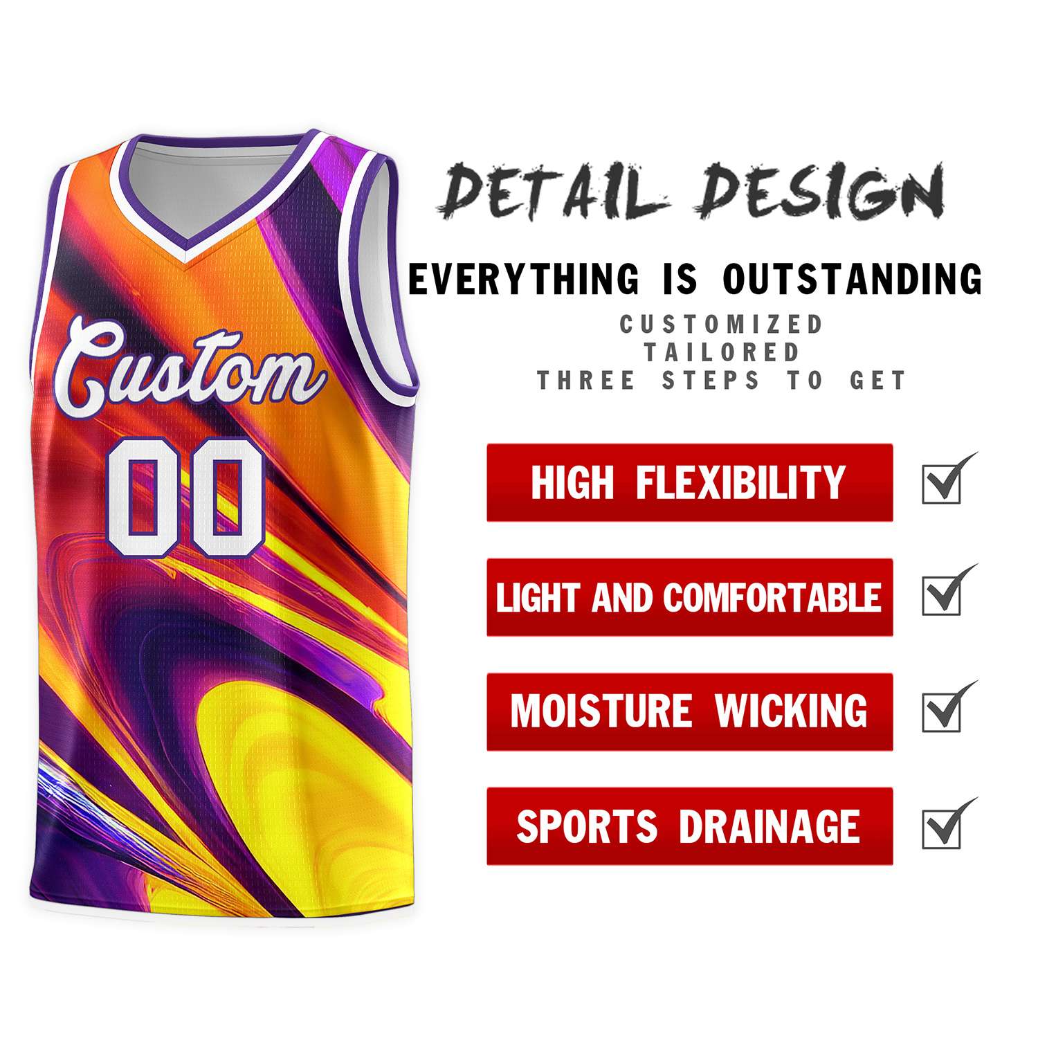 Custom Purple White Pattern Tie Dye Sports Uniform Basketball Jersey