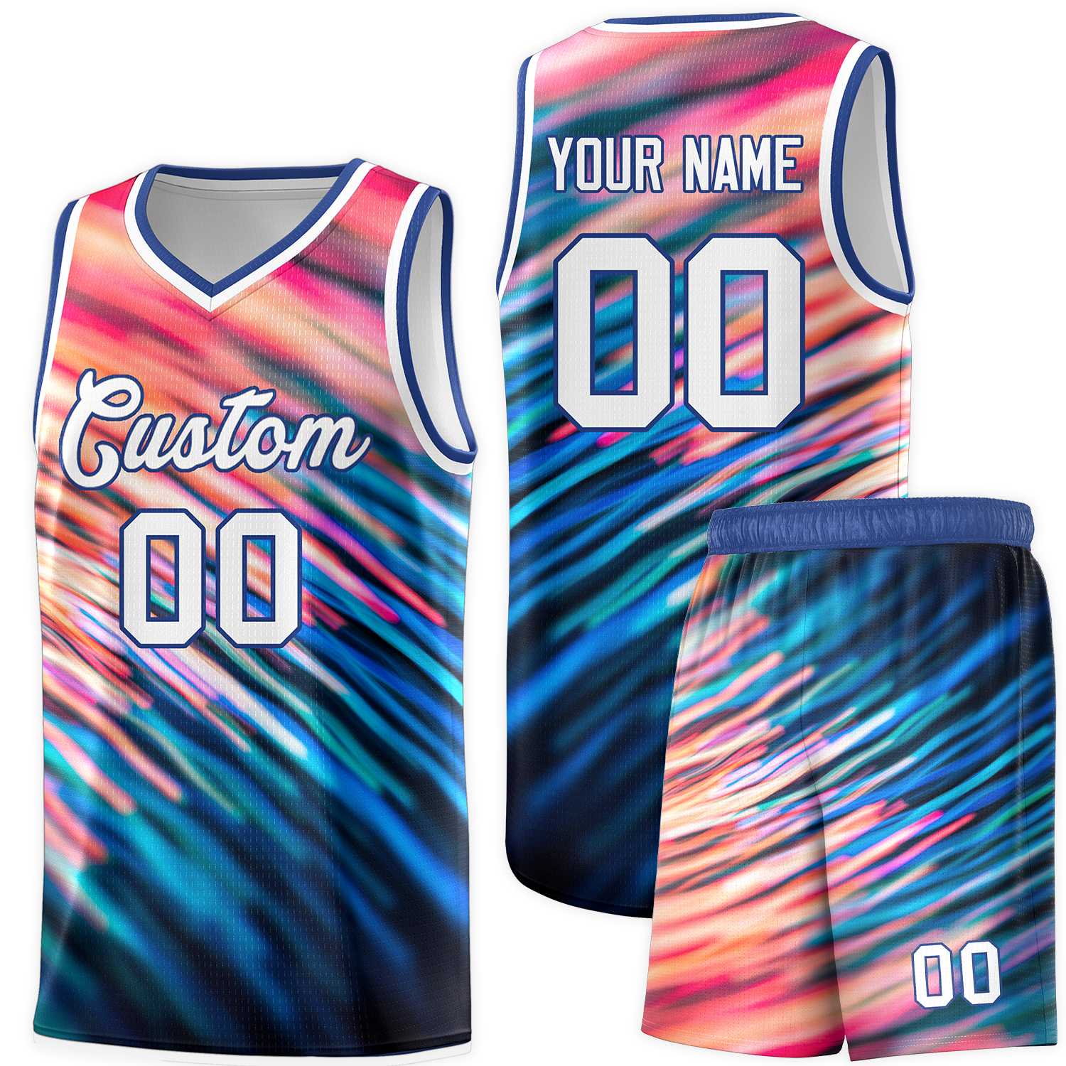 Custom Royal White Pattern Tie Dye Sports Uniform Basketball Jersey